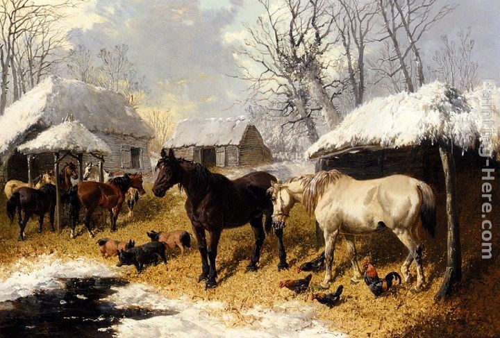 John Frederick Herring, Jnr A Farmyard Scene In Winter